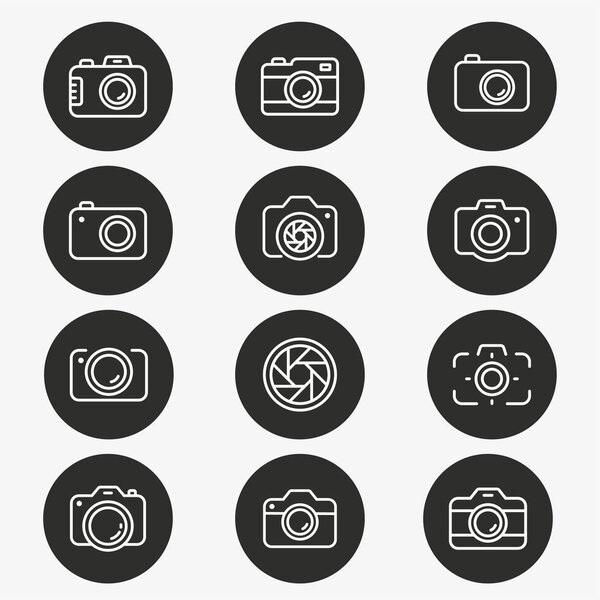 Photo vector icon. Set of camera, capture, cinema and more. Round button.