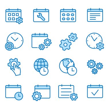 Ayarları düz çizgi Icons set takvim. Düzenlenebilir inme. Herhangi bir boyut ve herhangi bir renk değiştirme.
