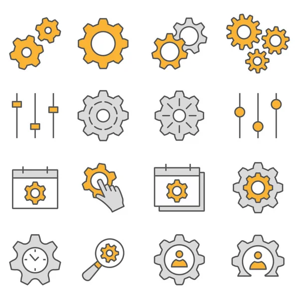 Параметри Піктограм Плоских Рядків Набір Коліс Шестерні Коліщатко Розвиток Багато — стоковий вектор