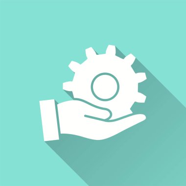 Yardım vektör simge uzun gölge ile. İllüstrasyon izole grafik ve web tasarımı için mavi arka plan üzerinde.