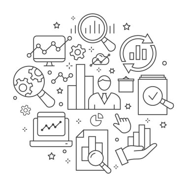 Veri analizi anahat Icons set arabirimi, Web sitesi, afiş, yazdırma için.