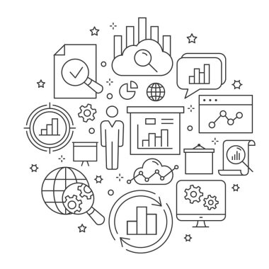 Veri analizi anahat Icons set arabirimi, Web sitesi, afiş, yazdırma için.