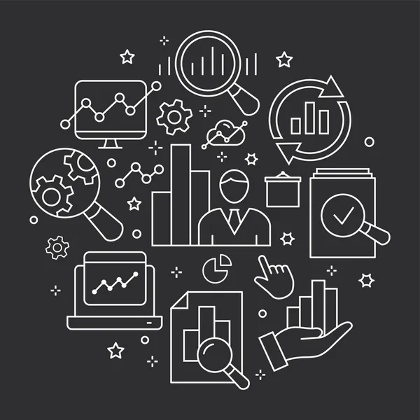 Data Analyse Cirkel Sjabloon Overzicht Pictogrammen Set Van Onderzoek Markt — Stockvector