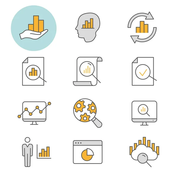 Data Analysis Flat Line Icons Set Research Market Compute Statistic — 图库矢量图片