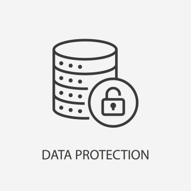 Veri güvenlik düz çizgi simgesi beyaz arka plan üzerinde.