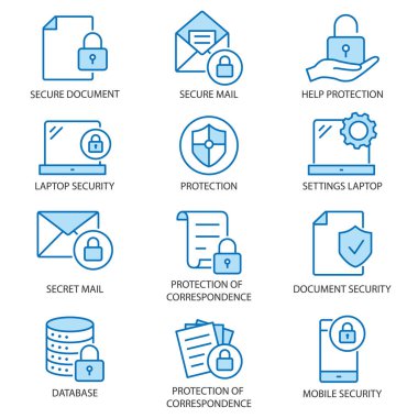 Veri güvenlik düz çizgi Icon set. Vektör çizim. Düzenlenebilir kontur.