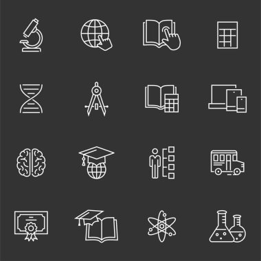 Siyah arka planda ayarlanmış eğitim vektör simgesi.