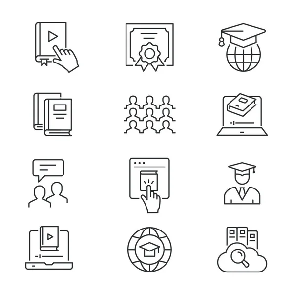 Iconos de línea de educación en línea establecidos. Ilustración vectorial negra. Carrera editable . — Vector de stock