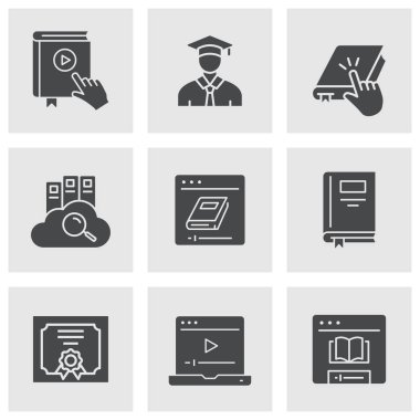 E-öğretim uzaktan eğitim simgeleri. Vektör çizimi.