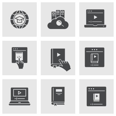 E-öğretim uzaktan eğitim simgeleri. Vektör çizimi.