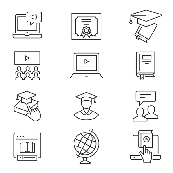 Iconos de línea de educación en línea establecidos. Ilustración vectorial negra. Carrera editable . — Vector de stock