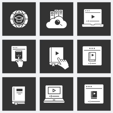 Siyah arka plan üzerine ayarlanmış uzaktan eğitim simgesi.