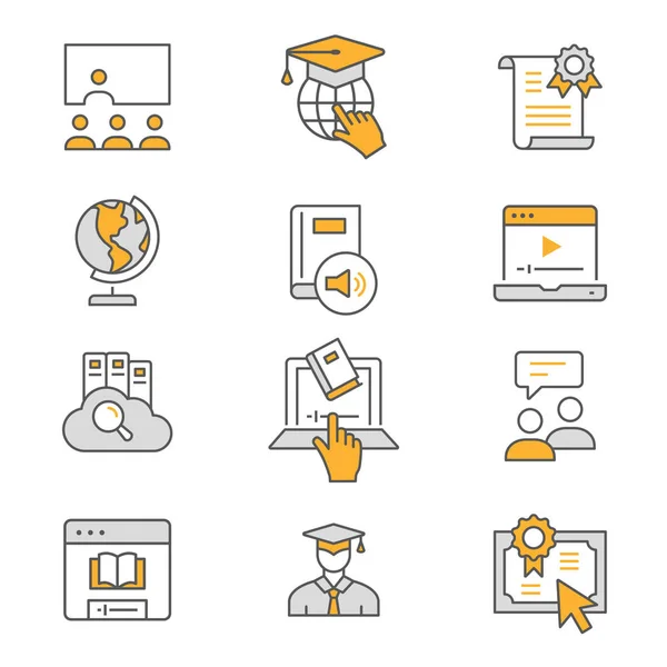 E-learning distance education flat line icons. Editable Strokes.