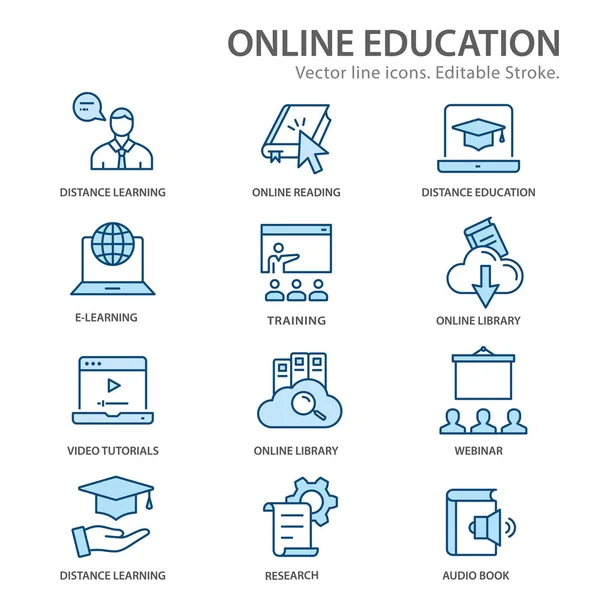 Online-Fernstudium Flatline-Symbole. editierbare Striche. — Stockvektor