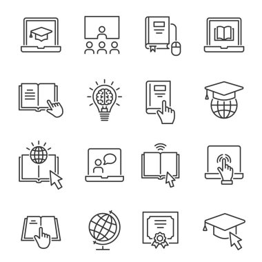 Online education line icons set. Black vector illustration. Editable stroke. clipart