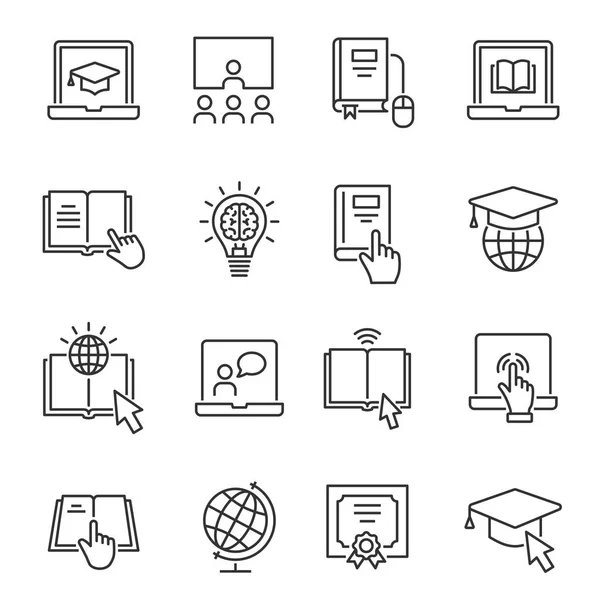 Iconos de línea de educación en línea establecidos. Ilustración vectorial negra. Carrera editable . — Vector de stock