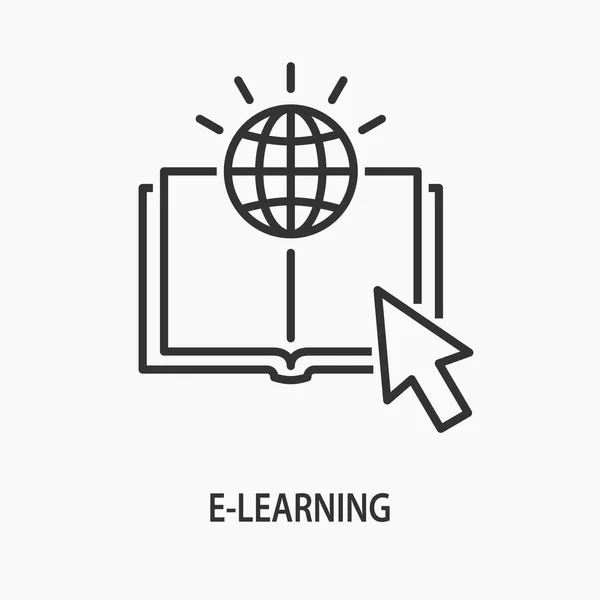 E-learning education flat line icon on white background. — Stock Vector