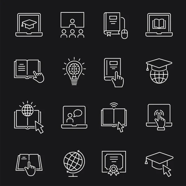 Iconos de línea de educación en línea establecidos. Ilustración vectorial en negro. Carrera editable . — Vector de stock