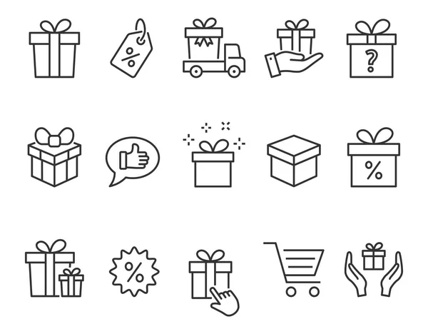 Gift box linha ícones definidos. Ilustração vetorial preta. AVC editável . —  Vetores de Stock