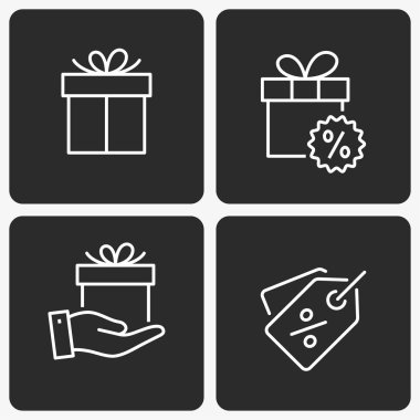 Siyah arka planda ayarlanan hediye kutusu vektör simgesi.