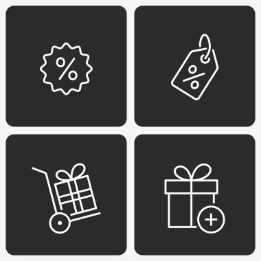 Siyah arka planda ayarlanan hediye kutusu vektör simgesi.