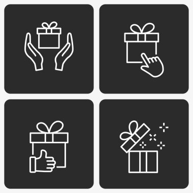 Siyah arka planda ayarlanan hediye kutusu vektör simgesi.