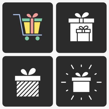 Siyah arka planda ayarlanan hediye kutusu vektör simgesi.