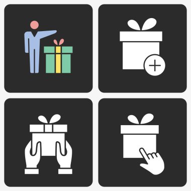 Siyah arka planda ayarlanan hediye kutusu vektör simgesi.