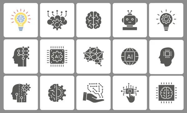 Kunstmatige intelligentie icon set. Illustraties geïsoleerd op wit. — Stockvector