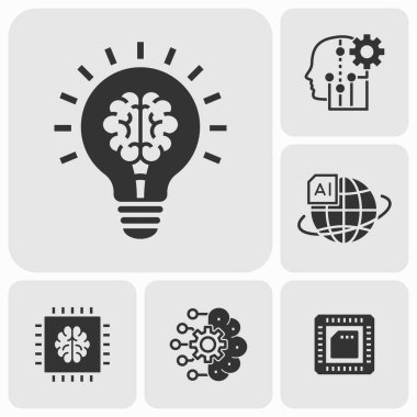 Yapay zeka simgeleri ayarlandı. Beyaz üzerine yalıtılmış vektör çizimi.