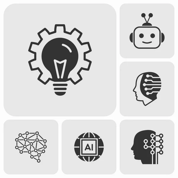 Kunstmatige intelligentie icons set. Vector illustratie geïsoleerd. — Stockvector