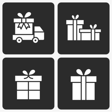 Siyah arka planda ayarlanan hediye kutusu vektör simgesi.