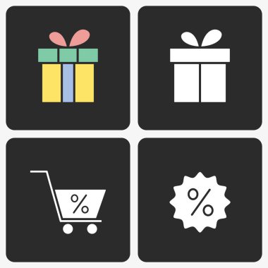 Siyah arka planda ayarlanan hediye kutusu vektör simgesi.