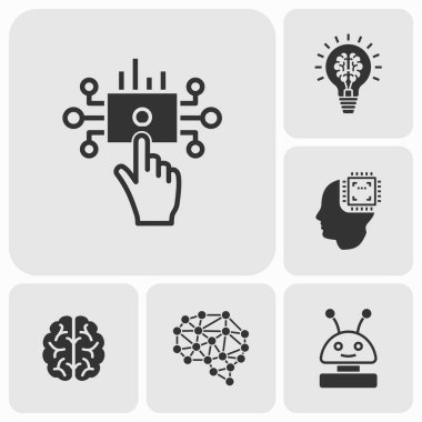 Yapay zeka simgeleri ayarlandı. Vektör illüstrasyon izole.