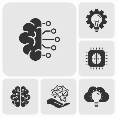 Yapay zeka simgeleri ayarlandı. Vektör illüstrasyon izole.