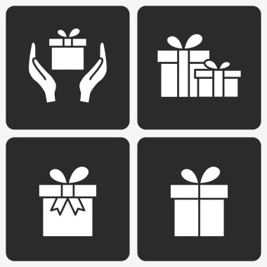 Siyah arka planda ayarlanan hediye kutusu vektör simgesi.