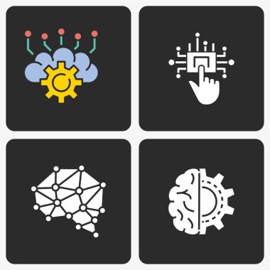 Yapay zeka simgeleri ayarlandı. Vektör illüstrasyon izole.