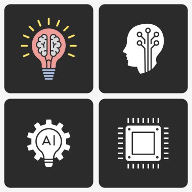 Yapay zeka simgeleri ayarlandı. Vektör illüstrasyon izole.