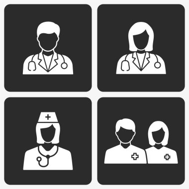 Siyah arka planda ayarlanan doktor vektör simgesi.