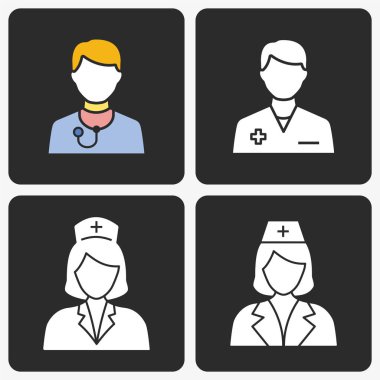 Siyah arka planda ayarlanan doktor vektör simgesi.