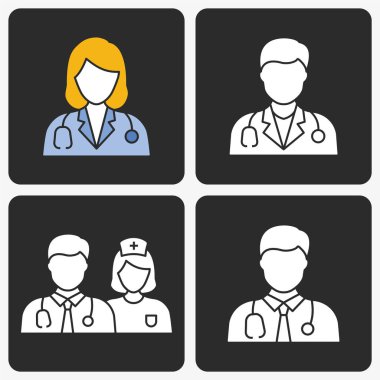 Siyah arka planda ayarlanan doktor vektör simgesi.