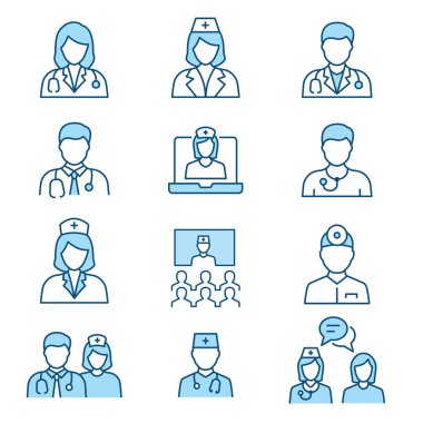 Doktor düz çizgi ikonu. Vektör çizimi. Düzenlenebilir vuruş.