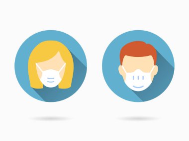 Tıbbi yüz maskesi ikonu. Grafik ve web tasarımı için izole edilmiş uzun gölgeli basit illüstrasyon.