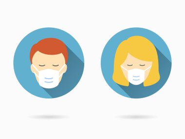 Tıbbi yüz maskesi ikonu. Grafik ve web tasarımı için izole edilmiş uzun gölgeli basit illüstrasyon.