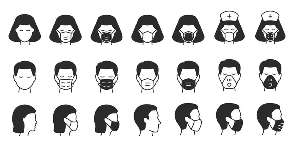 Mann Und Frau Medizinischen Masken Vektor Illustrationen Auf Weiß — Stockvektor