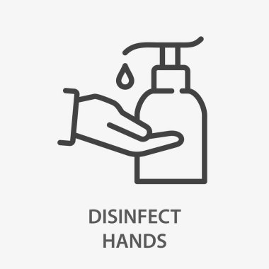 Dezenfektan çizgisinde el yıkama. Beyaz arkaplanda vektör illüstrasyonu.