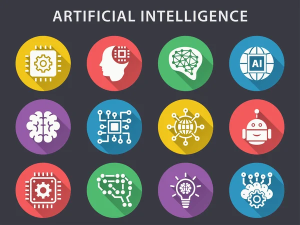 Set Icone Dell Intelligenza Artificiale Illustrazioni Vettoriali Piatte — Vettoriale Stock