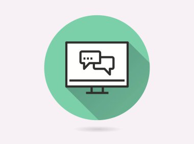 Bilgisayar simgesi. Grafik ve web tasarımı için izole edilmiş uzun gölgeli basit illüstrasyon.