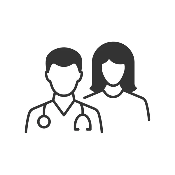 医生和病人的图标 白色上孤立的黑色矢量图 — 图库矢量图片