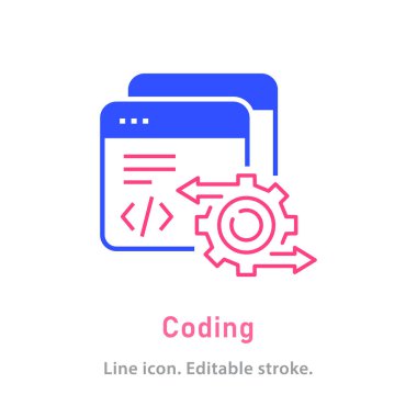 Beyaz arkaplanda kodlama simgesi. Vektör illüstrasyonu.